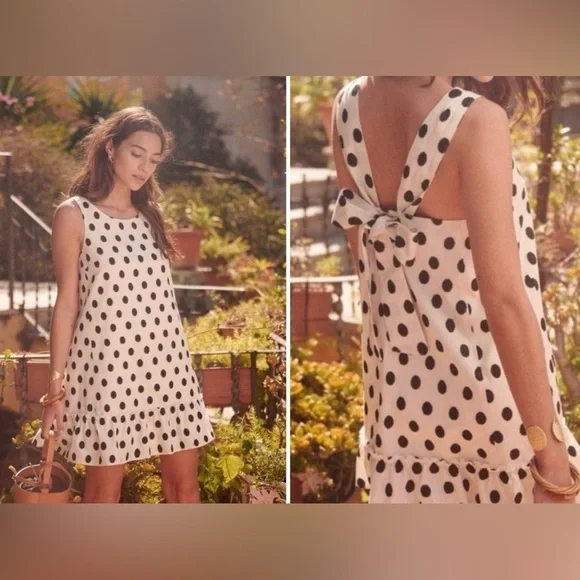 New! Sézane Mathilde Black & White Polka Dot Mini Dress 🖤Size 38 US 6 - Picture 3 of 15